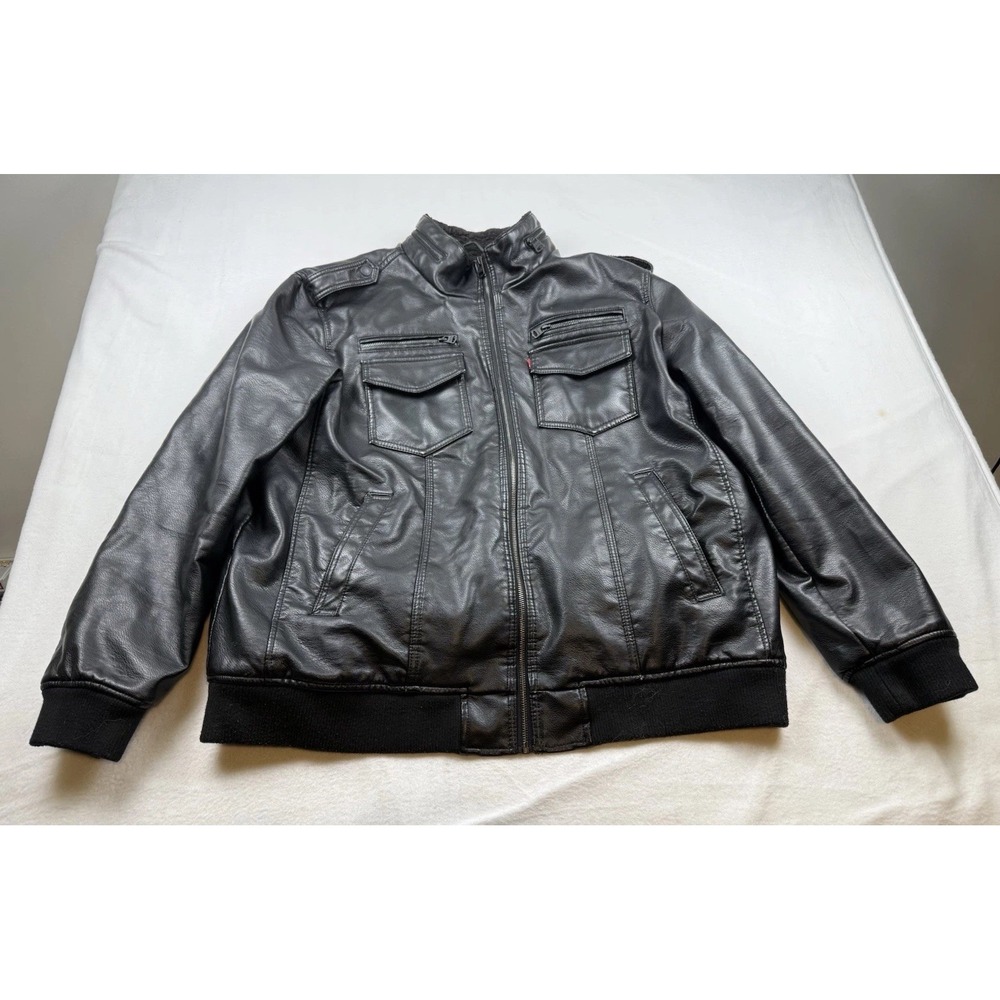 Levi Faux Leather And Sherpa Lined Aviator Bomber Jacket Black Men's Size XXL